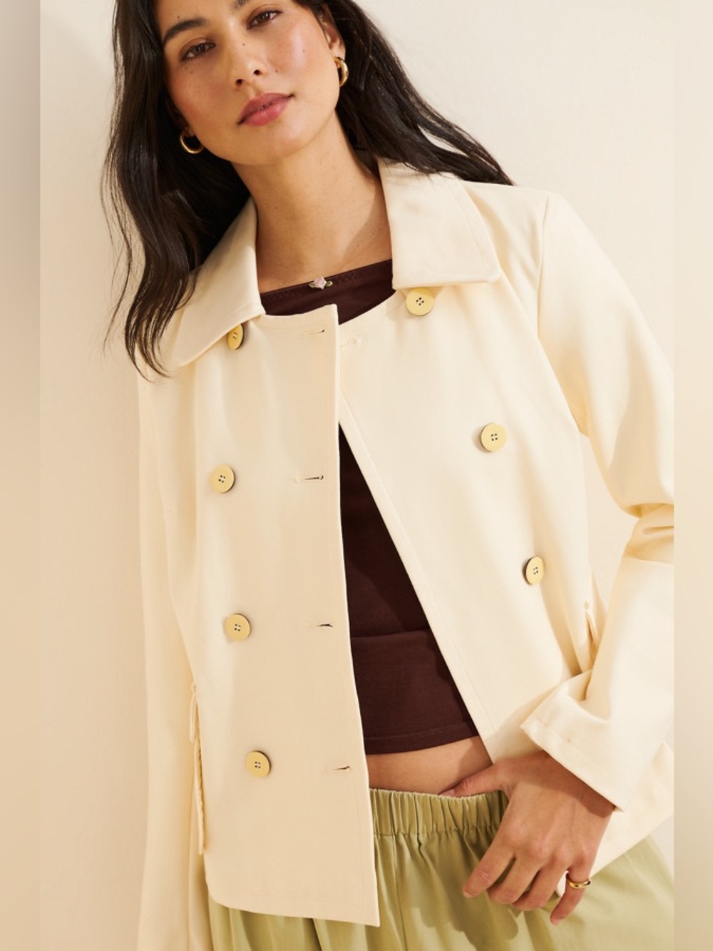 Anthropologie Double Breasted Knit Blazer Jacket Cream Yellow Coat XS P NEW NWT